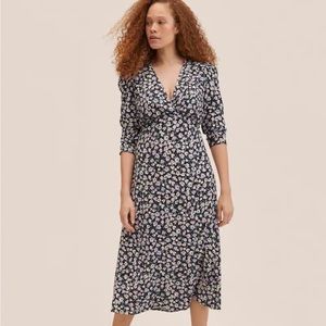 MANGO Black Floral Midi Dress MNG